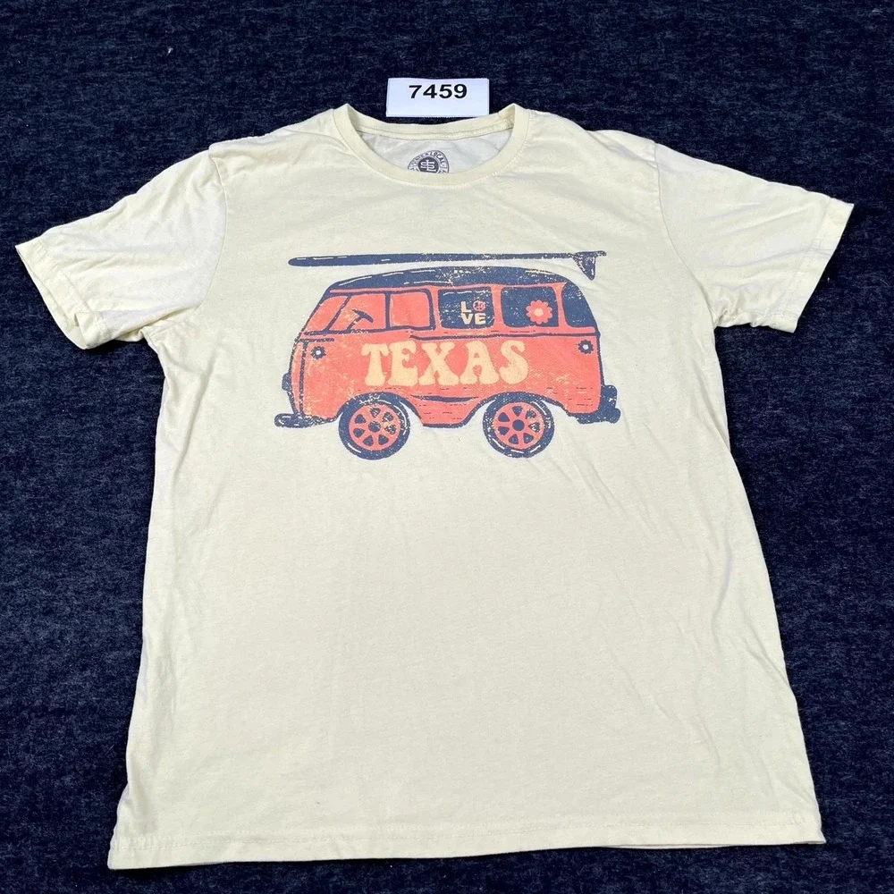 State & Local‎ T Shirt Mens Large Beige Texas Surf Van Graphic Print Crew Neck